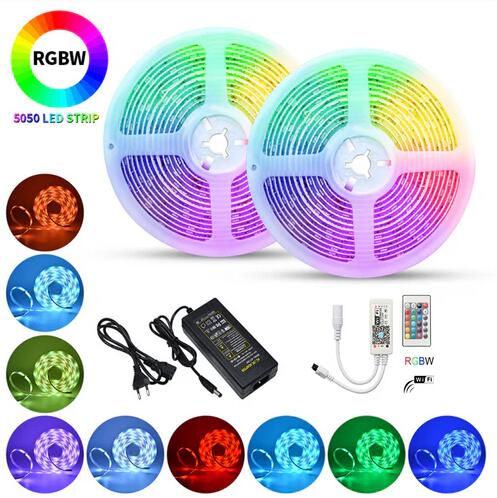 (image for) 32.8ft (10Mtrs) 600LED SMD5050 RGBW Strip LED Kit Music Sync, IR Remote, WiFi APP Controlled, Alexa Compatible